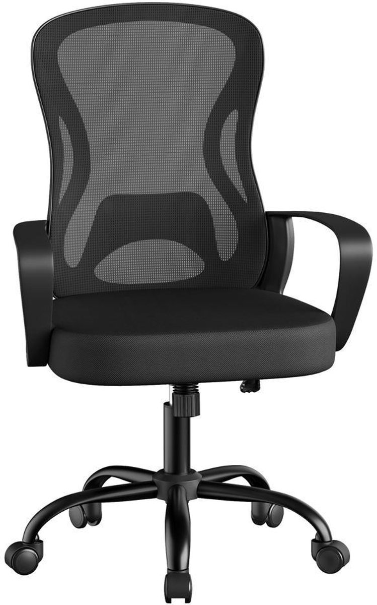 Stoel met mesh-bekleding - Ergonomische bureaustoel - Bureaustoel met schommelfunctie - Zwart