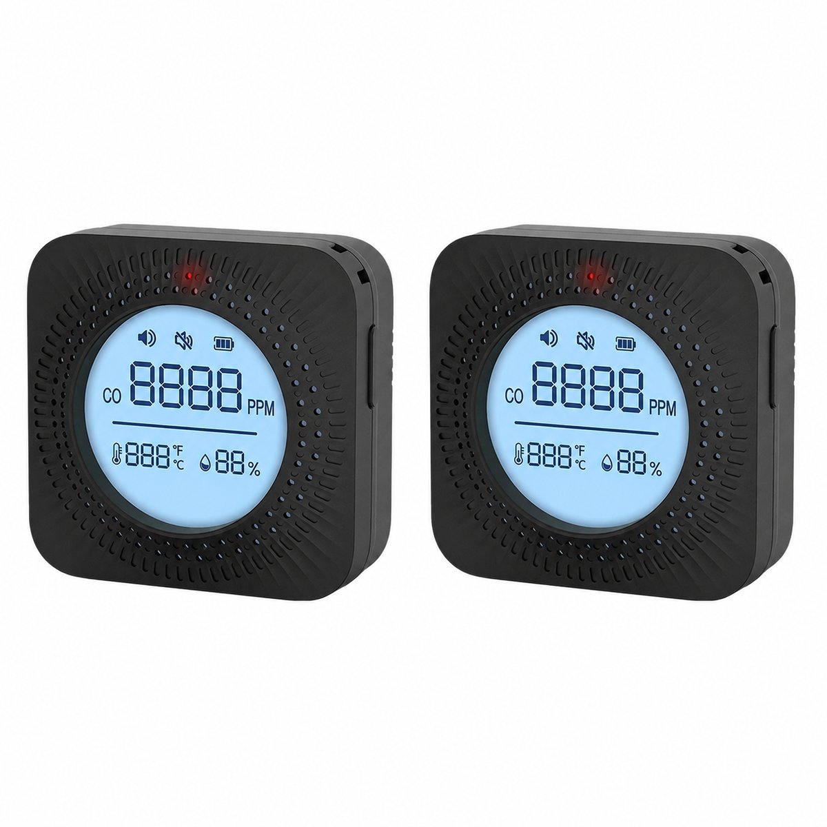 3-in-1 Koolmonoxidemelder met Temperatuur en Luchtvochtigheid - CO-Melder en Gasdetector voor Thuis - Elektrochemische Koolmonoxidedetector met Digitaal LCD-Display - Compact - 2 Stucks Luchtkwaliteitsmeter - Zwart