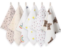 SnelShoppen - Norinori Baby Washandjes Mousseline Doeken 6-pack - Zachte Herbruikbare Gezichtshanddoeken 100% Katoen 25x25cm voor Pasgeboren Jongens e