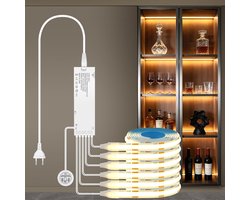 Ledstrip, 1 m, 6-in-1 dimbare COB-ledstripset met 60 W stekker, warmwitte ledstrip met aanraking en handsweep dimschakelaar, voor planken, akoestische panelen, kast, vitrine en