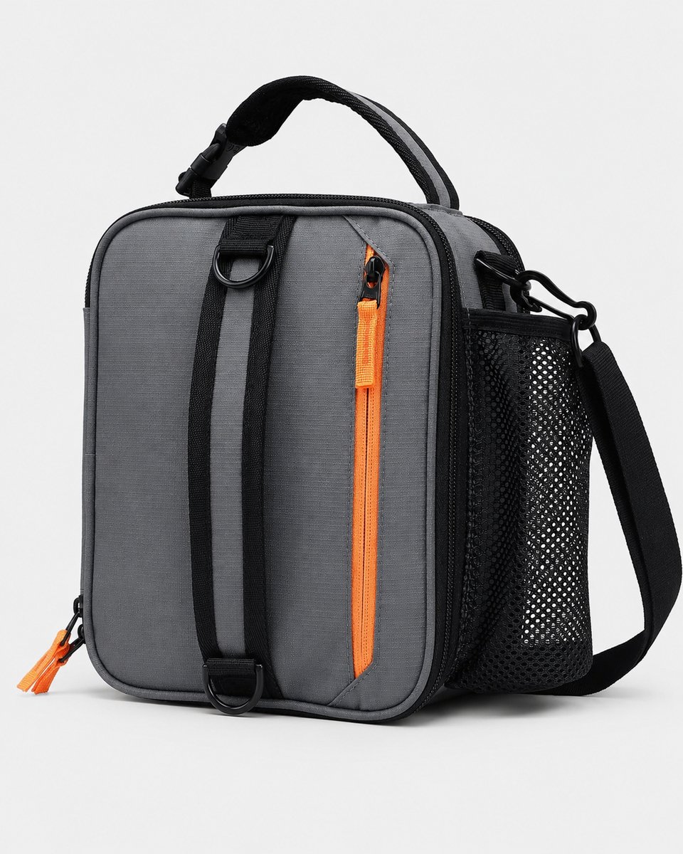 Bobypet - Uitbreidbare Isolatie Koeltas - Lunchtas met Afneembare Schouderband voor Werk, School en Picknick - Thermische Koeltas voor Eten en Drinken - 6 tot 9 Liter - Grijs met Oranje