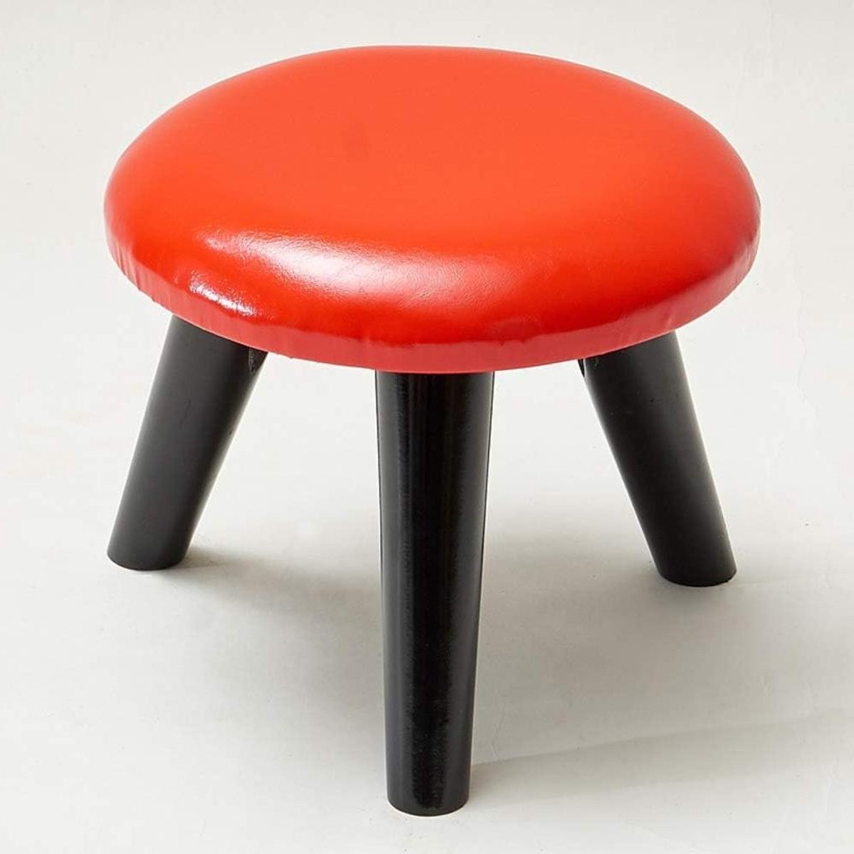 Ronde Poef - Voetenbankje Krukje - Ontspannen Zitten - Massief Houten Frame - 30x30x24 cm - Rood