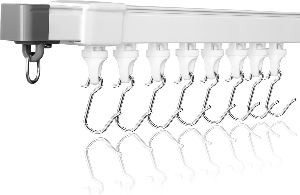 SnelShoppen - Verstelbare Plafondgordijnrail 240-460 cm, Gordijnrail 1-Loops met Stille Wielen, Ruimteverdeler voor Douche en Erker, Ideaal voor Ramen