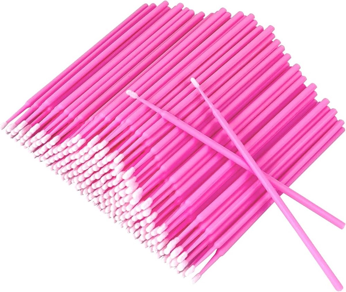 100x Microbrush - Wegwerp make up borstels - Wimper borstel - Lash brush - Nepwimpers schoonmaken - Wattenstaafje - Make up kwast - Wimper extensions tool - Micro brush - Roze - 10 cm - Jonyx