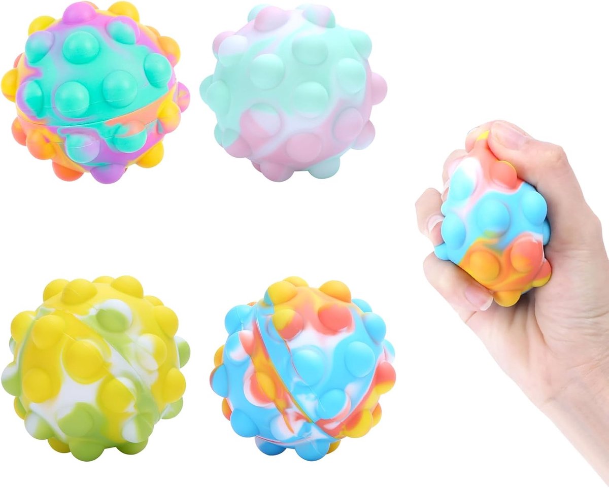 Stressballen, 4 stuks | Pop it Ball Fidget speelgoed kinderen volwassenen 4 kleuren