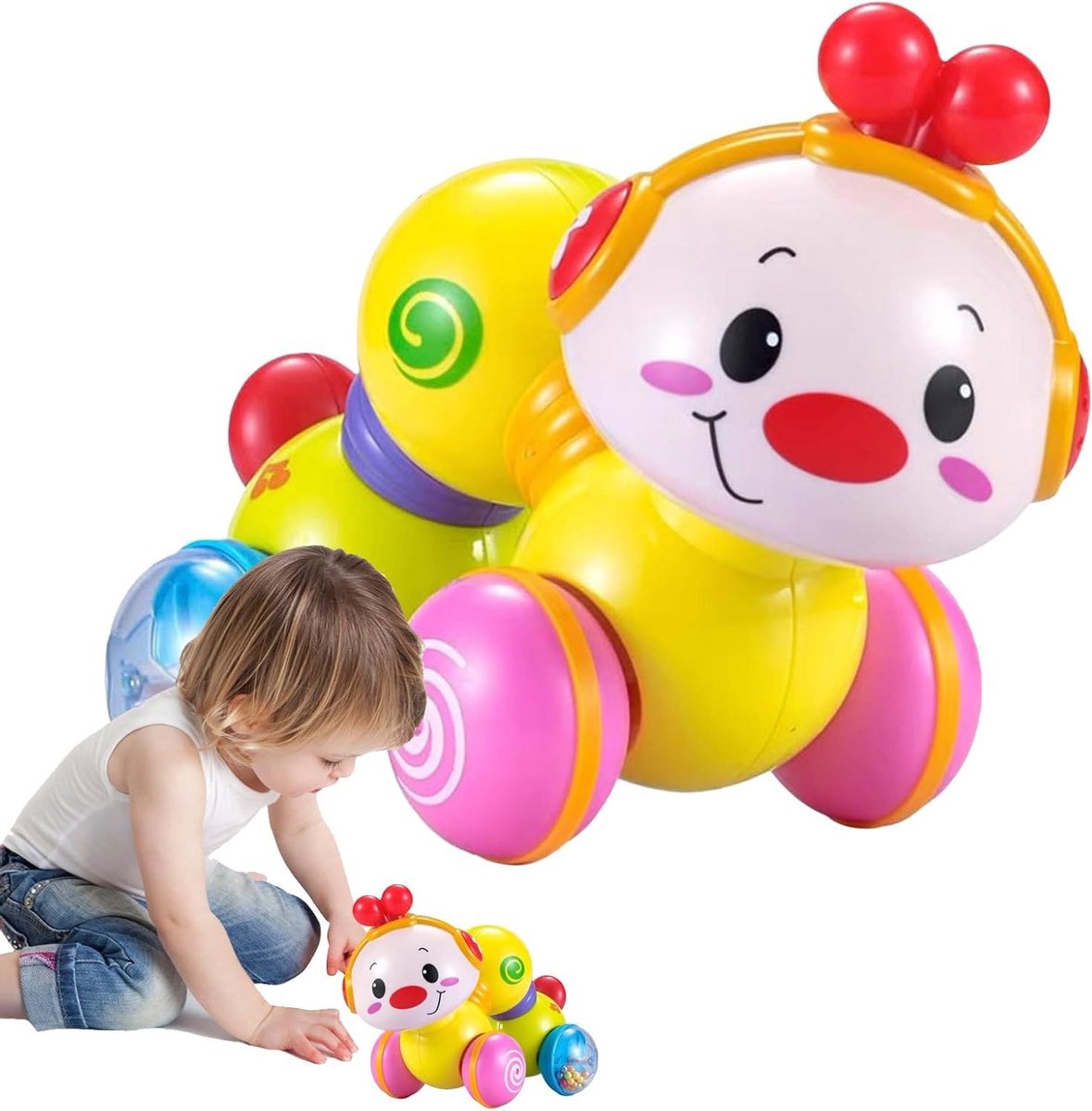 Rups Kruip Speelgoed - Baby Rups Loopwagen - Vroeg Leren - Met Muziek en Licht - 25.8 cm - Geel