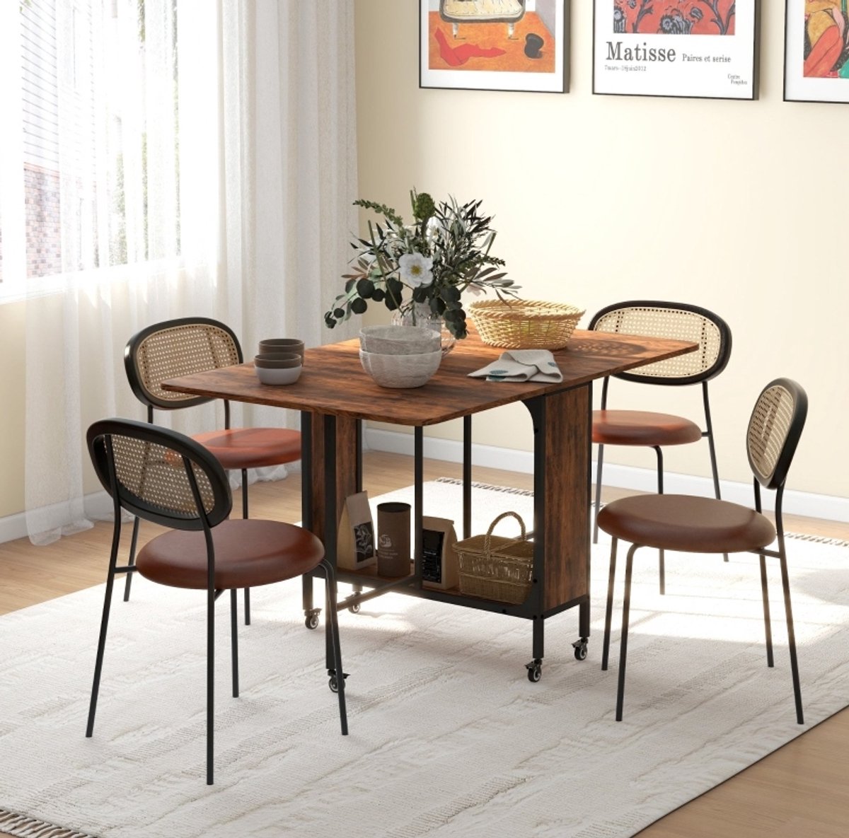 COVREO Eettafel 130 x 80 x 74 cm, Rustic Brown, spaanplaat met opbergruimte