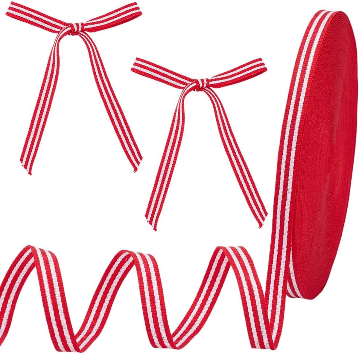 45.72M 10mm Rood Wit Gestreept Geweven Lint Dunne Gestreepte