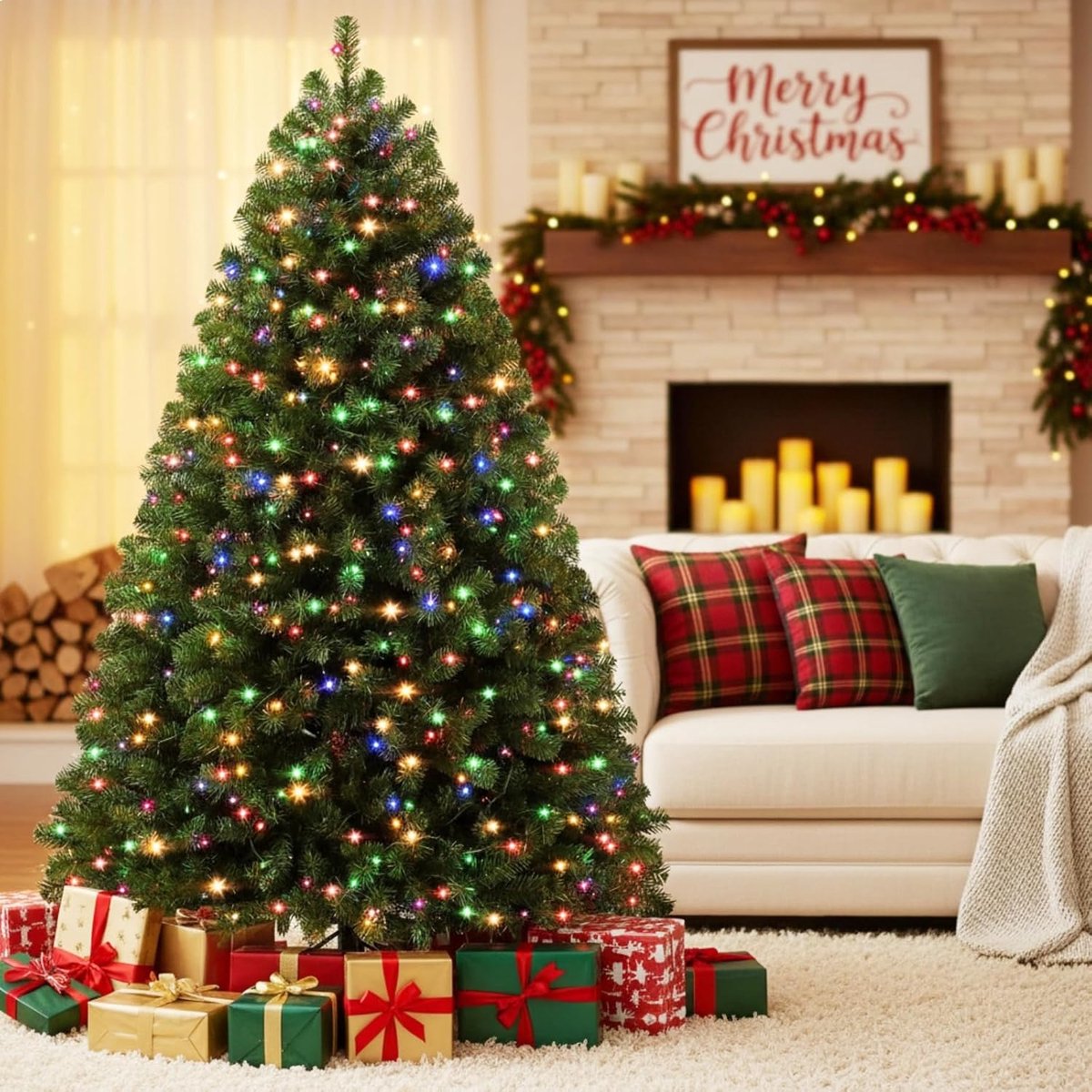 180 cm kunstkerstboom met Rgb LED-verlichting, 1000 takken, metalen