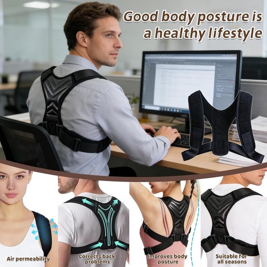 Ergonomische Rugsteun voor een Rechte Rug, Houdingscorrector voor Bovenrug, Ademend en Verstelbaar voor Optimale Comfort en Ondersteuning — afbeelding 4