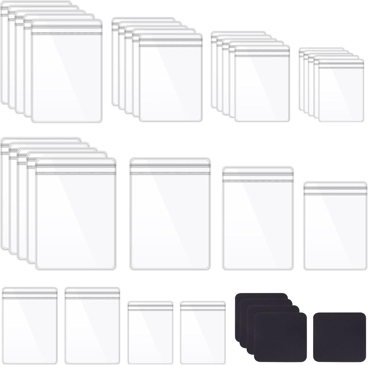 190Pcs 5 Maten 2.7 "3.1" 4.9 "4.7" 5.1 "Clear PVC Sieraden Tas Self Seal Plastic Rits Tas met Anti Aanslag Papier Tabs Strips Assortiment Kit, Sieraden Organizer Opbergboek voor Sieraden