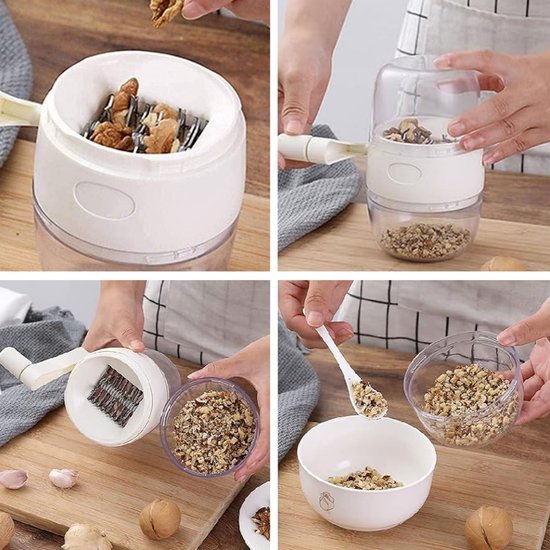 Handmatige notenmolen met handvat voor het malen van amandelen, hazelnoten en walnoten, ideaal voor het bereiden van notenpasta en snacks — afbeelding 5