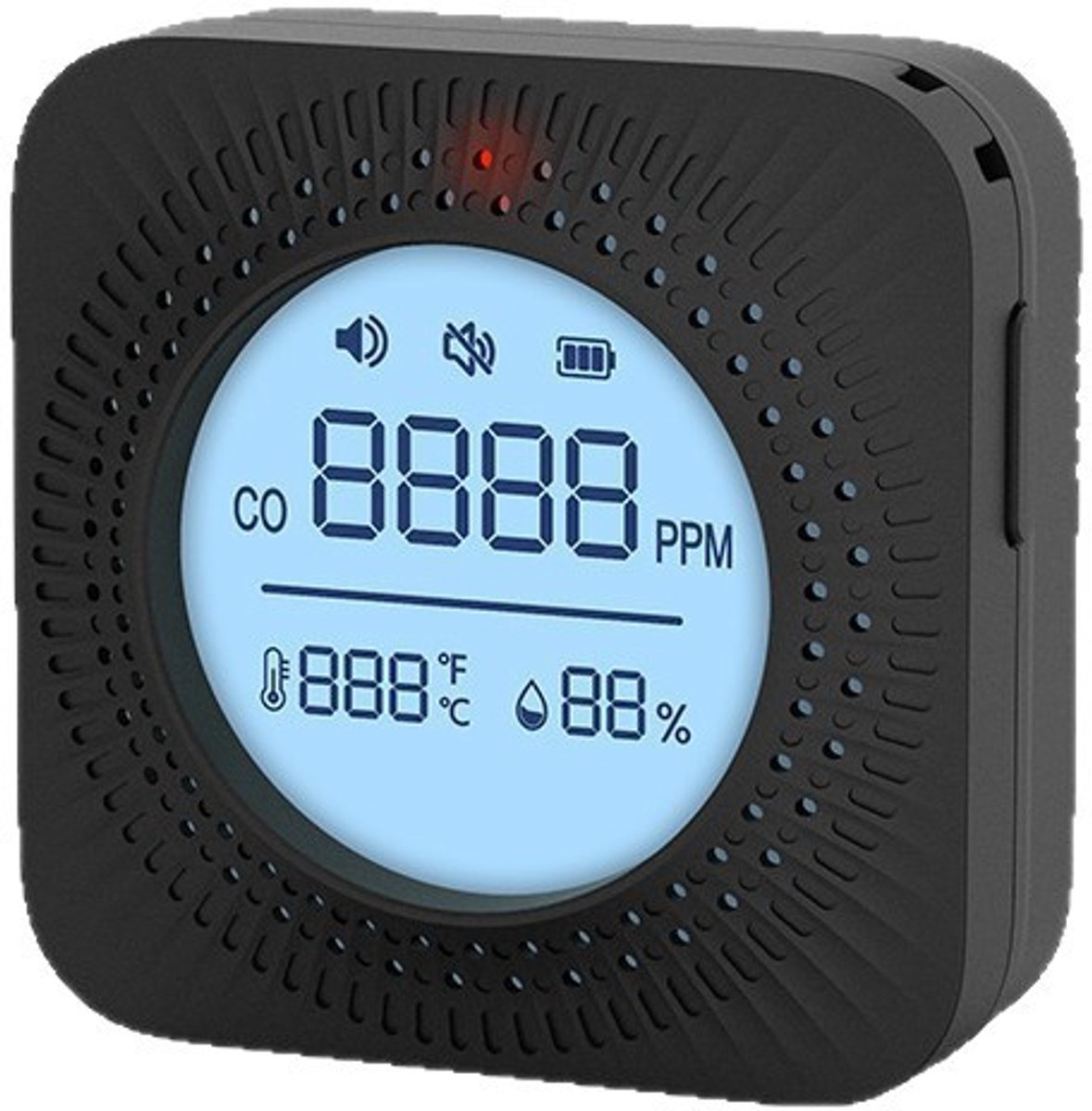 3-in-1 Koolmonoxidemelder met Temperatuur en Luchtvochtigheid - CO-Melder en Gasdetector voor Thuis - Elektrochemische Koolmonoxidedetector met Digitaal LCD-Display - Compact Luchtkwaliteitsmeter - Zwart