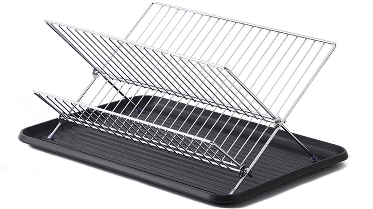 Opvouwbaar RVS vaatrek met afdruipbak, inklapbaar roestvrijstalen afdruiprek voor borden en glazen, compact keuken droogrek voor beperkte ruimte
