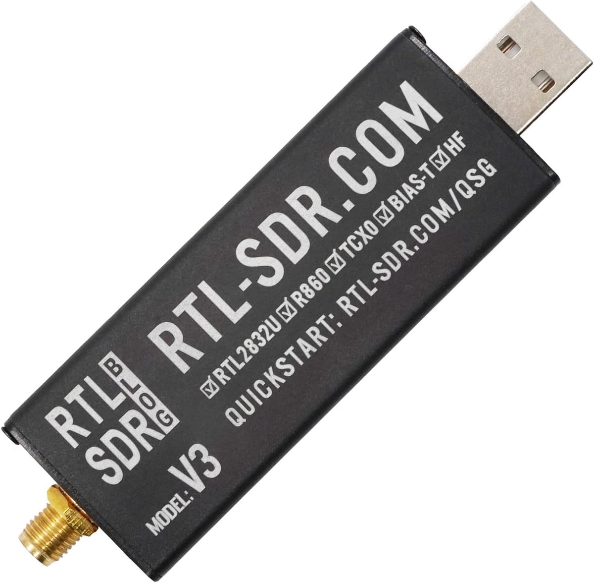 SnelShoppen - RTL-SDR Dongle V3 R860 RTL2832U 1PPM TCXO SMA Zwart - Software Defined Radio voor Amateurontvangst, HF, FM en meer