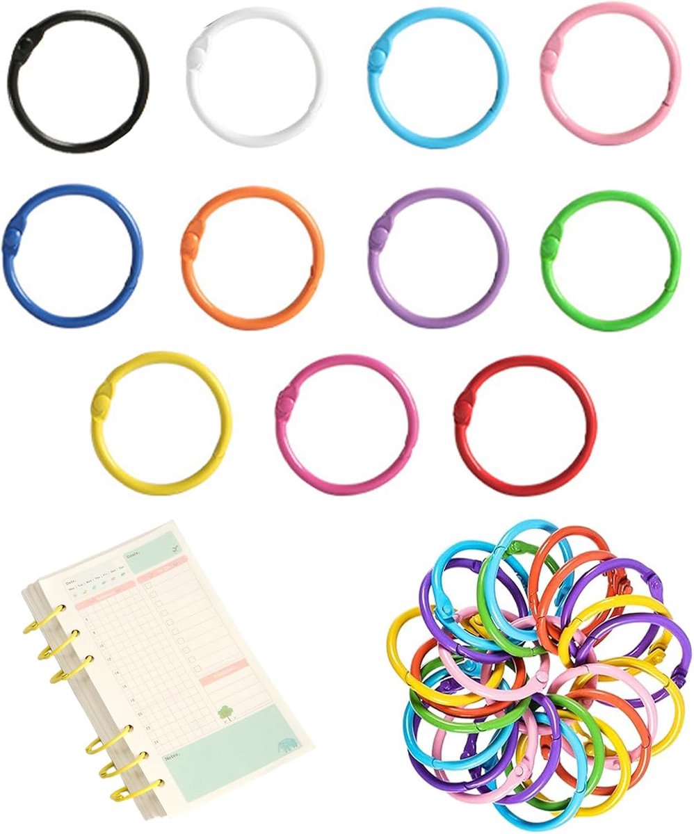 50 stuks gekleurde bindingsringen, boekringen van metaal, losse bladbinderringen, ring voor hand-accountkaarten voor album, notitieboek, los blad, scrapbook, meerkleurig