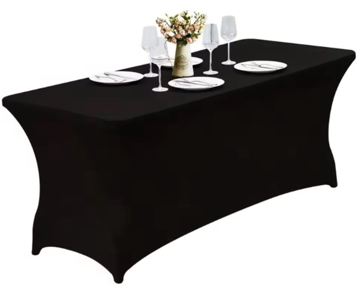 *** Tafelrok - Tafelhoes - 183x76 cm - Stretch - Zwart - 1 stuk van Heble® ***