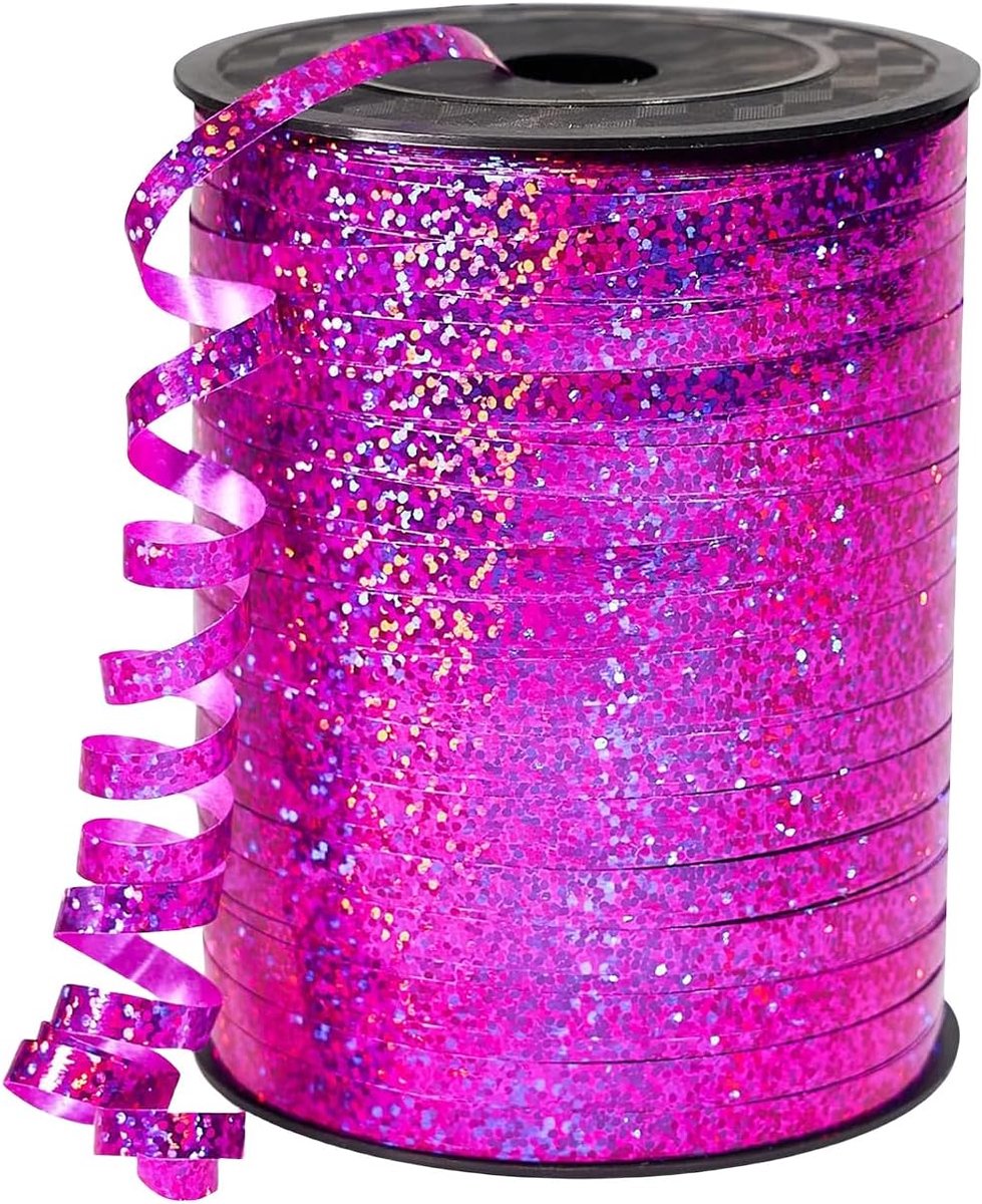 457 meter felroze krullint 5 mm voor ballonnen, 457 m geplooide ballonlint ballonkoord feest glanzende metallic linten voor geschenkverpakking knutselen, strikken, kerst verjaardag bruiloft feest