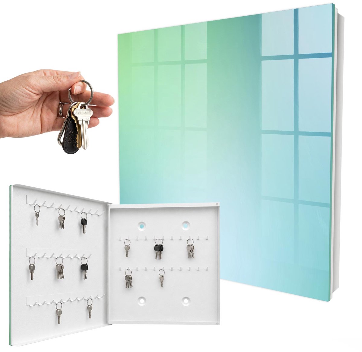 WallMuralia - Sleutelkast - 30x30x5 cm - met 50 haken - Kleurrijk Verloop Design Sleutelkastje - Groente Sleutelbox - Linksopenend - Wit interieur