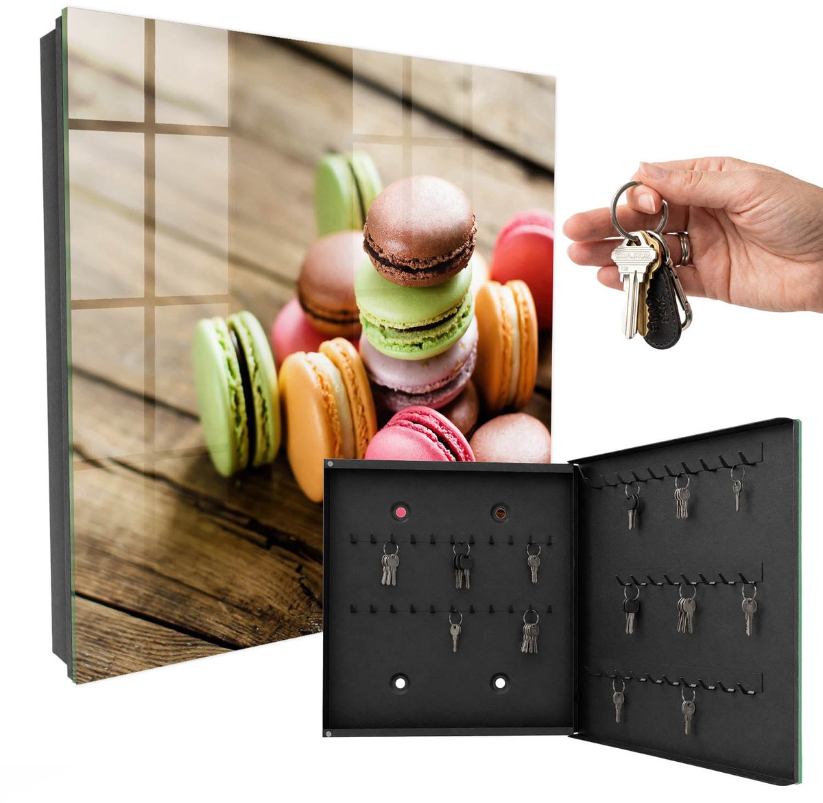 WallMuralia - Sleutelkast - 30x30x5 cm - met 50 haken - Kleurrijke Snoepjes Sleutelkastje Klein - Roze Sleutelbox - Rechtsopenend - Zwart interieur