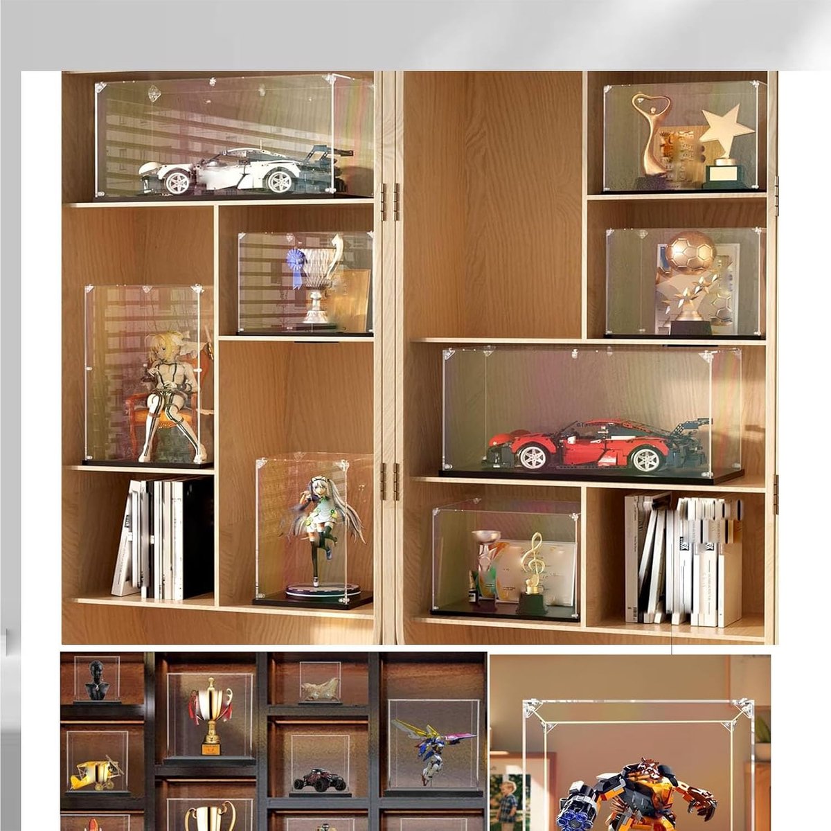 vitrine, showbox, transparante stofbescherming, box met zwarte