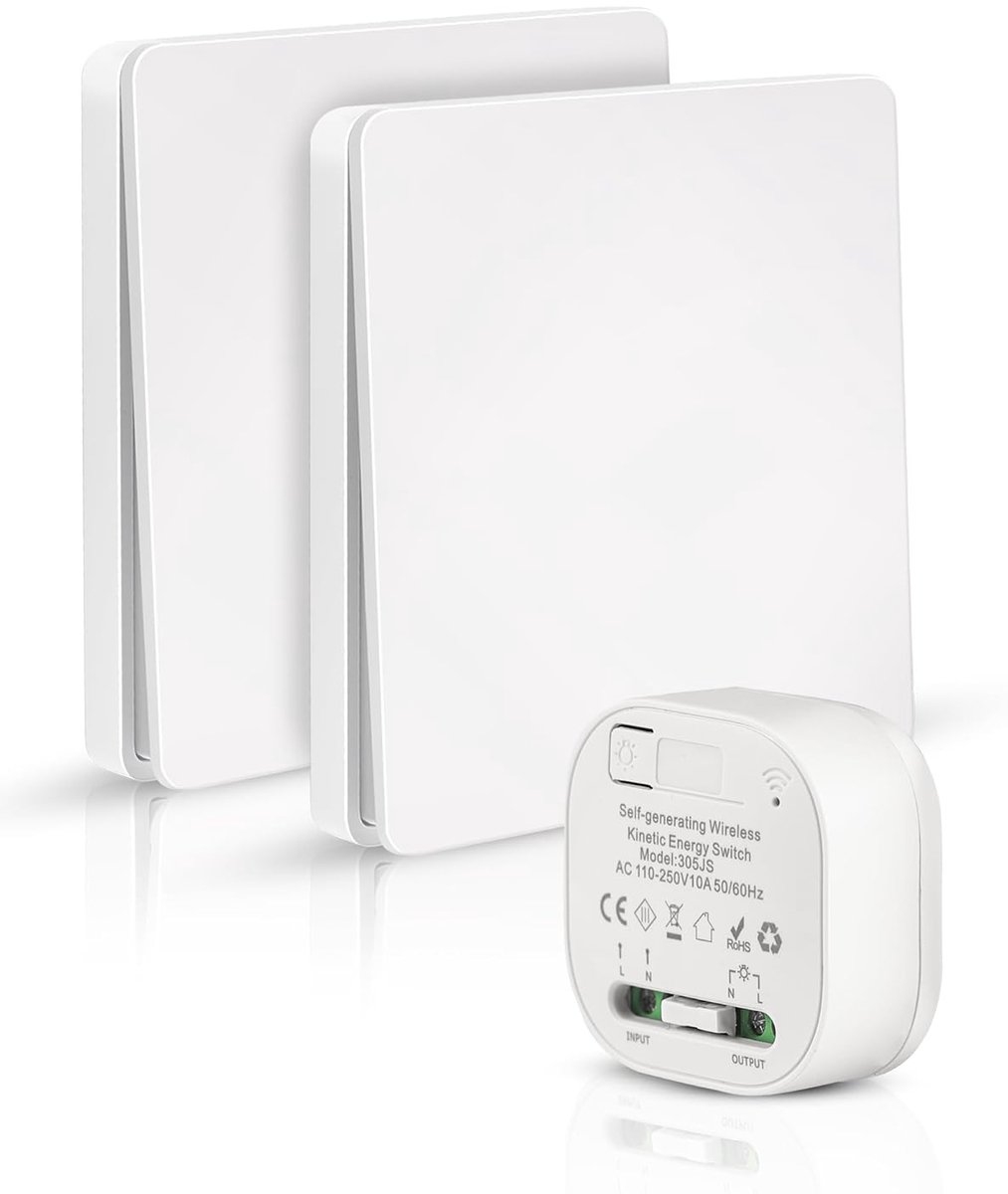 2 draadloze schakelaars met ontvanger draadloze lichtschakelaar zonder batterij draadloze lichtschakelaar set batterijloze draadloze wandschakelaar 230 V geen bedrading nodig - ZITFRI