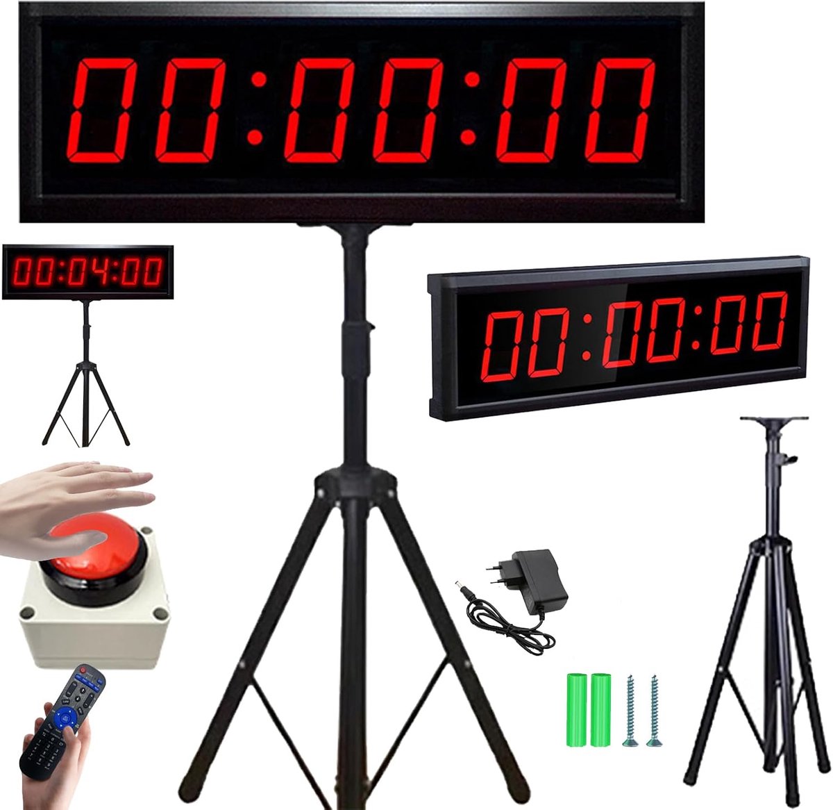 stopwatch, competitie, spel, stopwatch, sport, 2,3 inch, met statief, afstandsbediening, countdown/countdown, digitaal, led, 6 cijfers, instelbare helderheid, 12/24 uur (opladen)