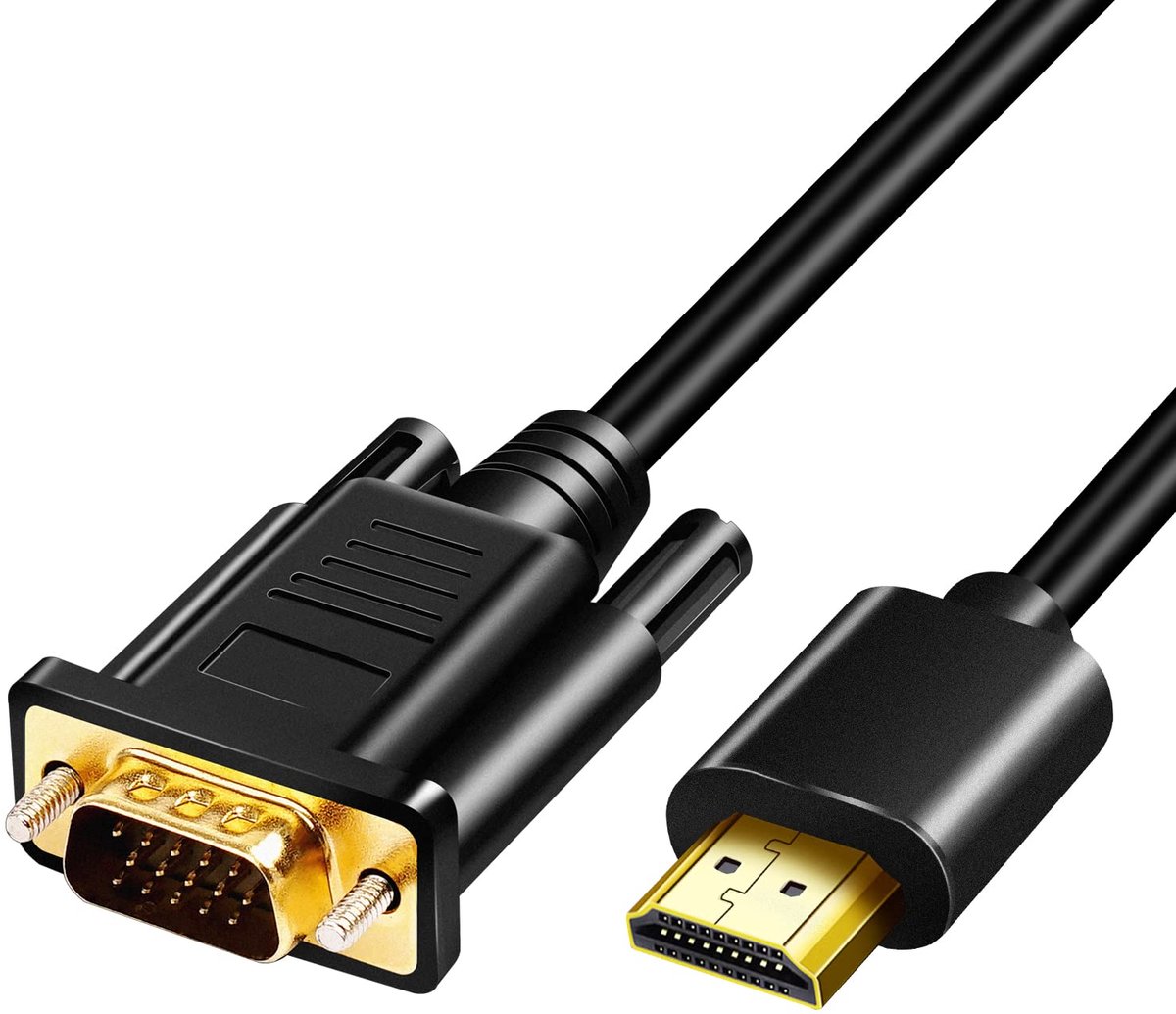 HDMI naar VGA-adapterkabel, verguld, 1080p, actief, HDMI naar VGA, analoog, converterkabel voor desktop, projector, HDTV, Raspberry Pi, Roku, Xbox (5 m)