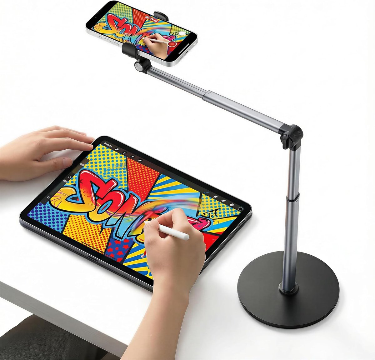 Mobiele telefoonstatief met telescopische arm, aluminium