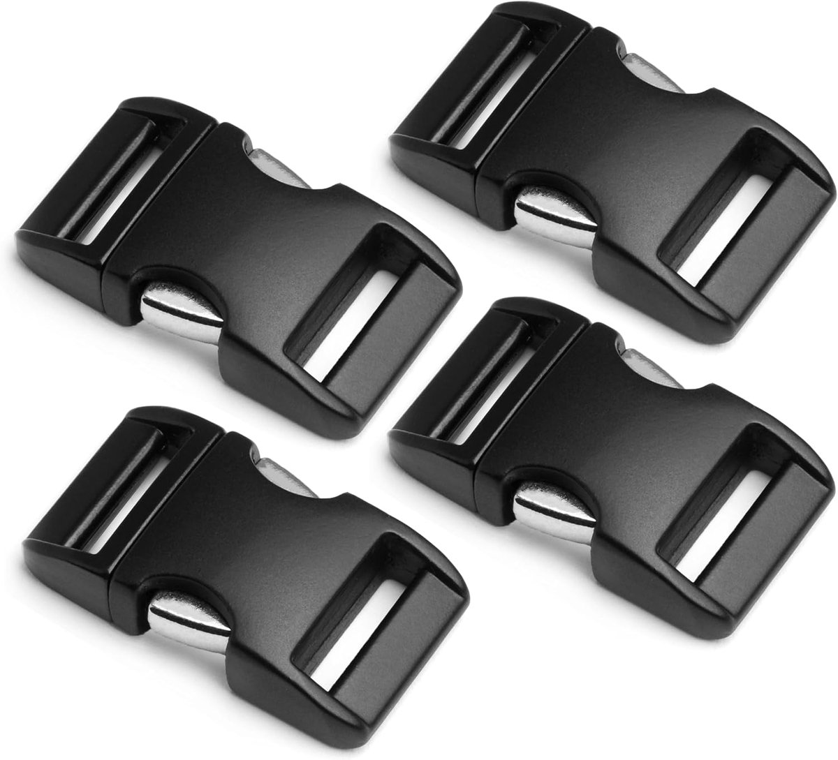 metalen kliksluiting Alumaxx, set van 4 stuks 3/4 inch 20 mm, mat zwart gepoedercoat oppervlak, zinkspuitgiet klipgesp voor paracord armband, hondenhalsband, rugzakriemen en koorden