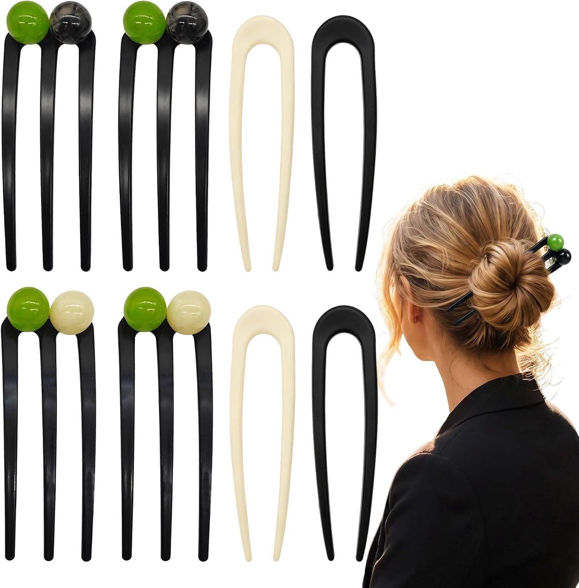 duoyif U-vormige haarclips, acryl, groot, U-vorm, 8 stuks | Haarspeldset, acryl, parels, kleurrijk, clip, accessoires voor dames, dagelijks gebruik, kantoor, feest, bruiloft, Kerstmis