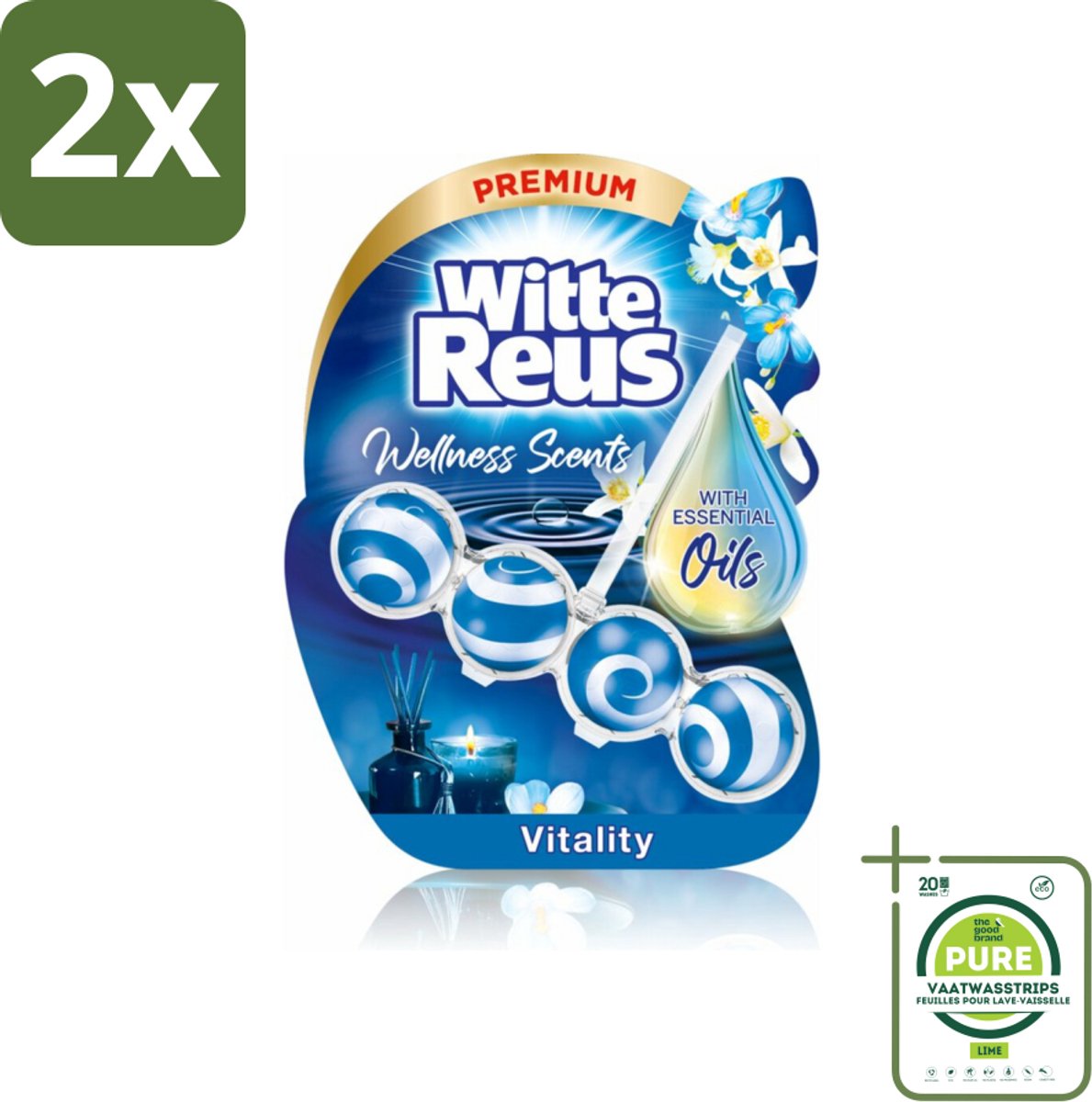 Witte Reus - Wellness Scents Toiletblok - Vitality - 1 Toiletblok - Voordeelverpakking - 2 stuks - Toiletblok - Geur