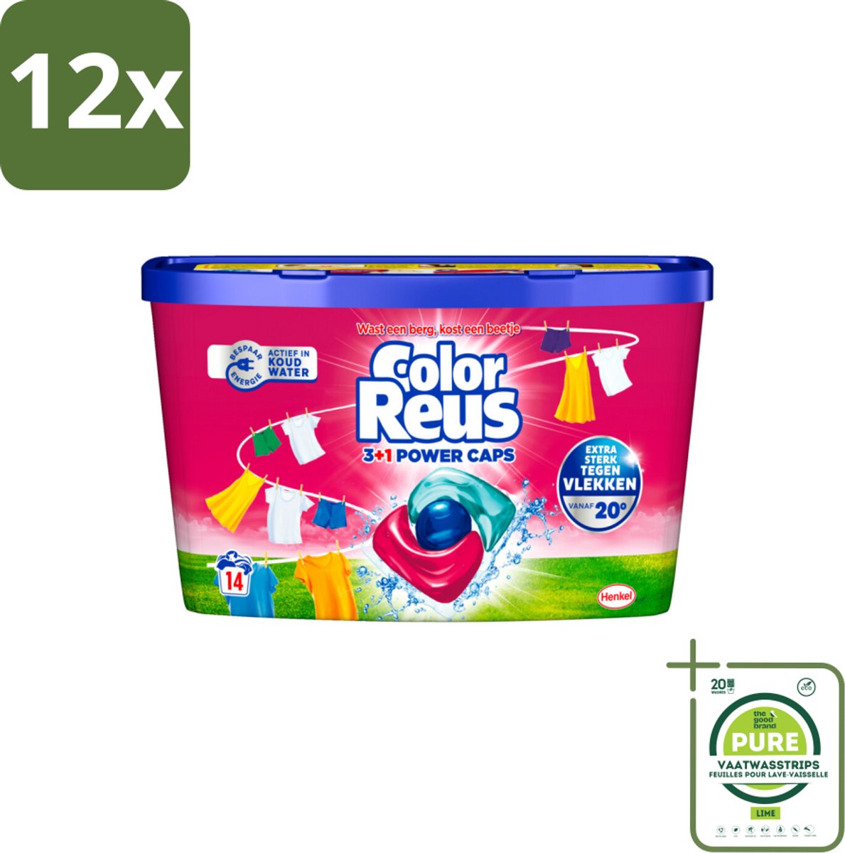 Color Reus - 3+1 Power Caps - Gekleurde Was - 14 Wasbeurten - Voordeelverpakking - 12 stuks - Wascapsules - Gekleurde was