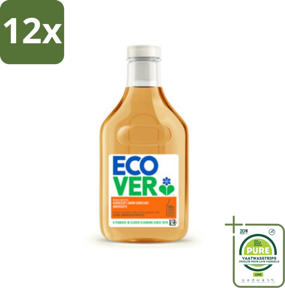 Ecover - Vloerzeep - Sinaasappel & Citroen - 1 liter - Voordeelverpakking - 12 stuks - Vloerzeep - Natuursteen
