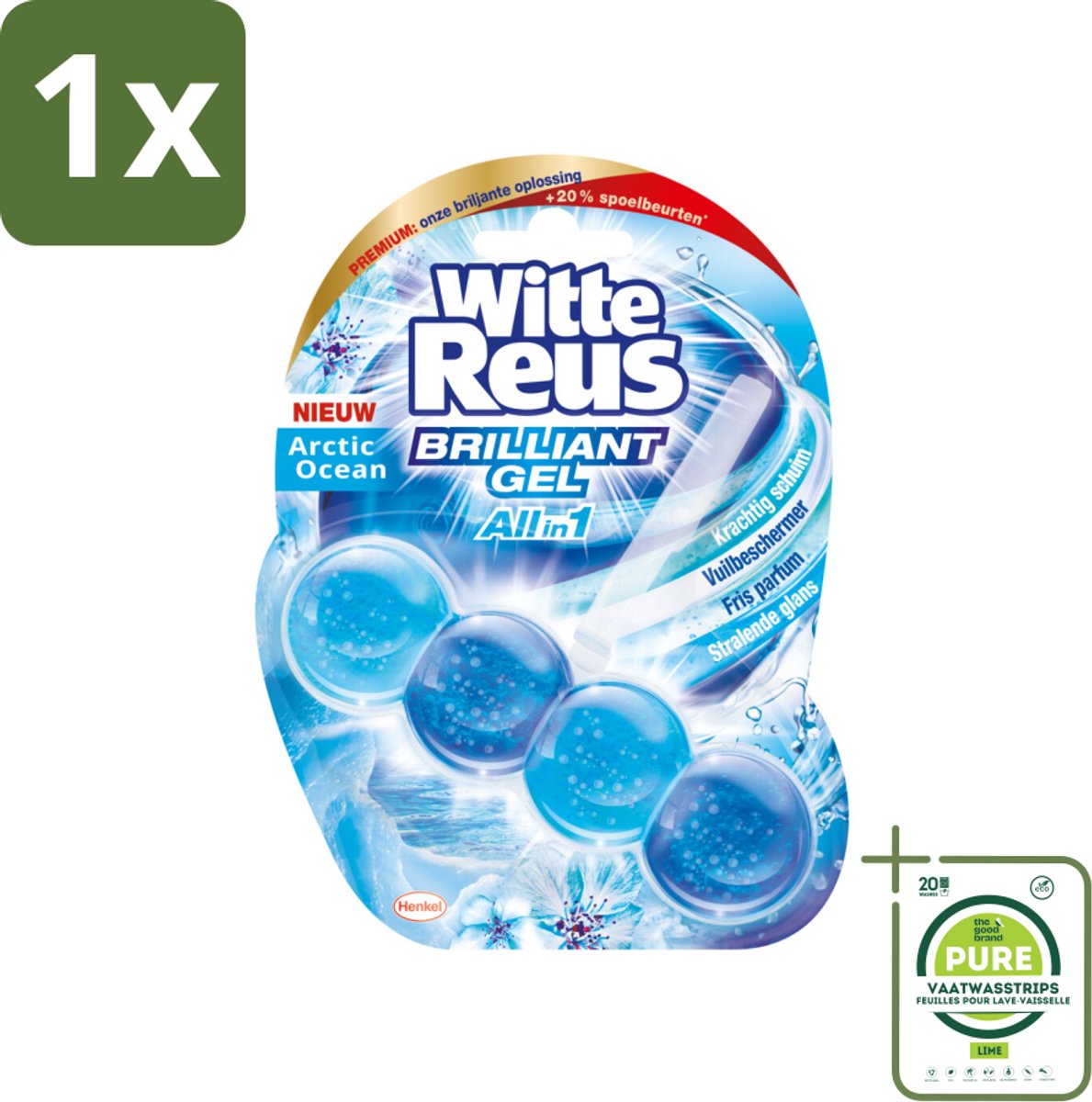 1 x Witte Reus - Brilliant Gel Toiletblok - Arctic Ocean - 1 Toiletblok - Toiletblok - Reiniging - Frisse Geur - Oceaan Geur - Gel Technologie
