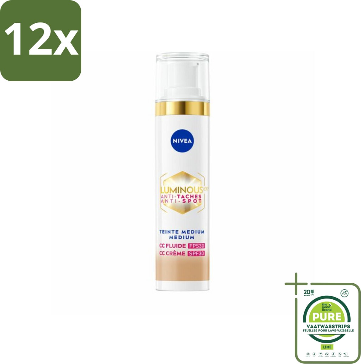 NIVEA - Cellular LUMINOUS630 CC Crème Medium - Gekleurde Dagcrème - Tegen Pigmentvlekken - SPF 30 - 40 ml - Voordeelverpakking - 12 stuks - Gekleurde dagcrème - Anti-pigmentvlekken