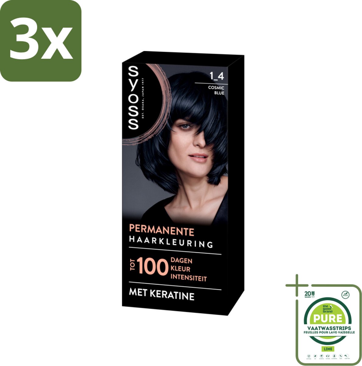 3 x SYOSS - Coloration 1-4 Cosmic Blue - Haarverf - Grijsdekking - Vermindert Haarbreuk - Grootverpakking - Permanente Haarkleuring - Haarkleur - Zwart Haar - Grijsdekking - Keratine Haar