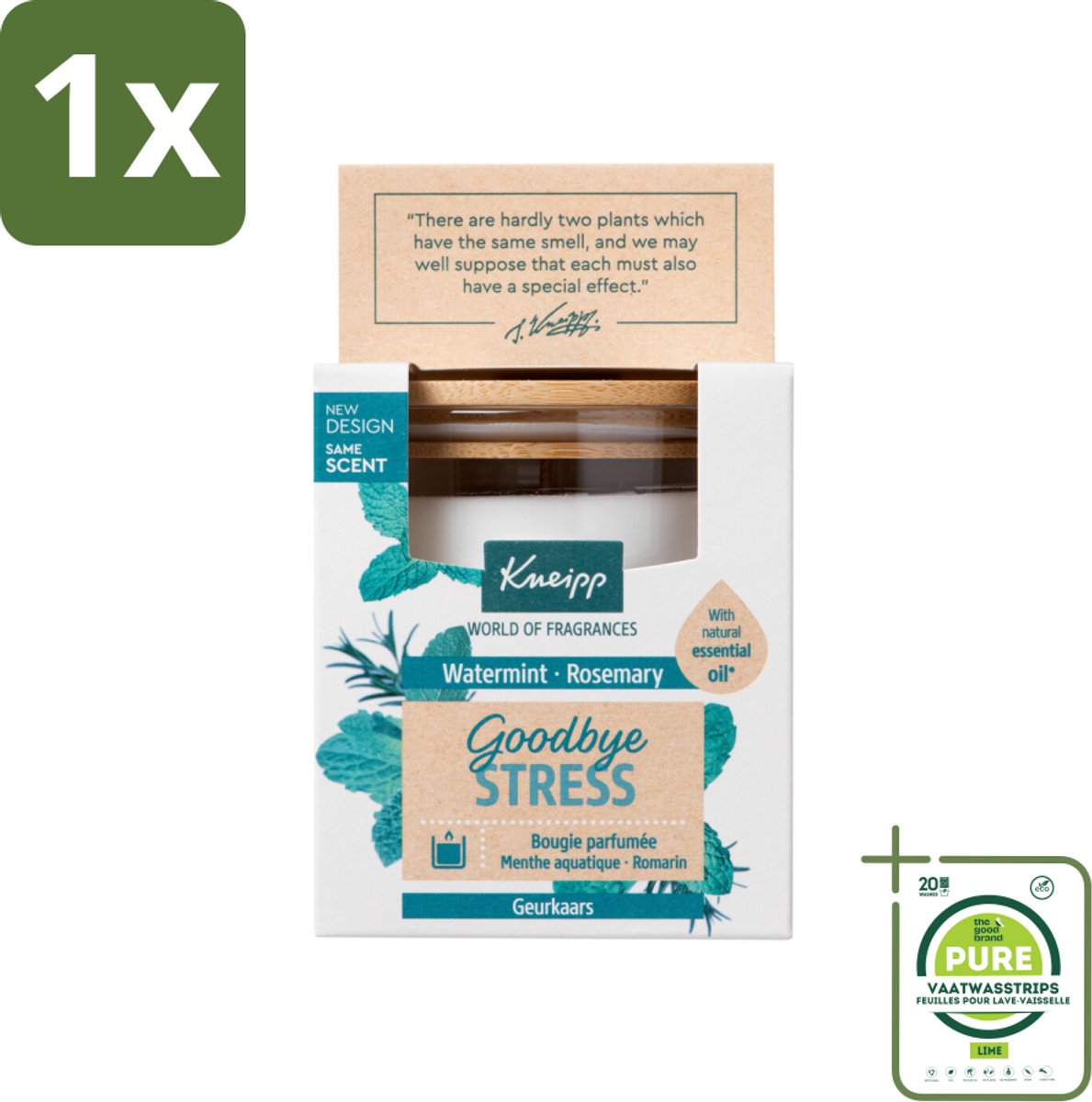 1 x Kneipp - Geurkaars - Goodbye Stress - Watermunt & Rozemarijn - 20 branduren - Geurkaars - Stress Verlichten - Ontspanning - Watermunt - Rozemarijn