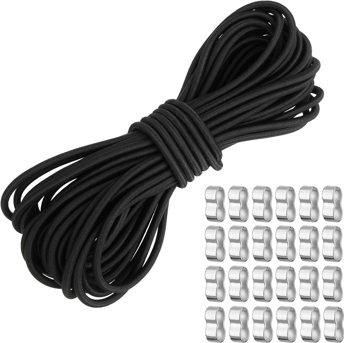 Rubberen Touw - Zwart - 4 mm - Elastisch Koord met M5 Zinklegering - Voor Aanhangerzeilen en Kamperen