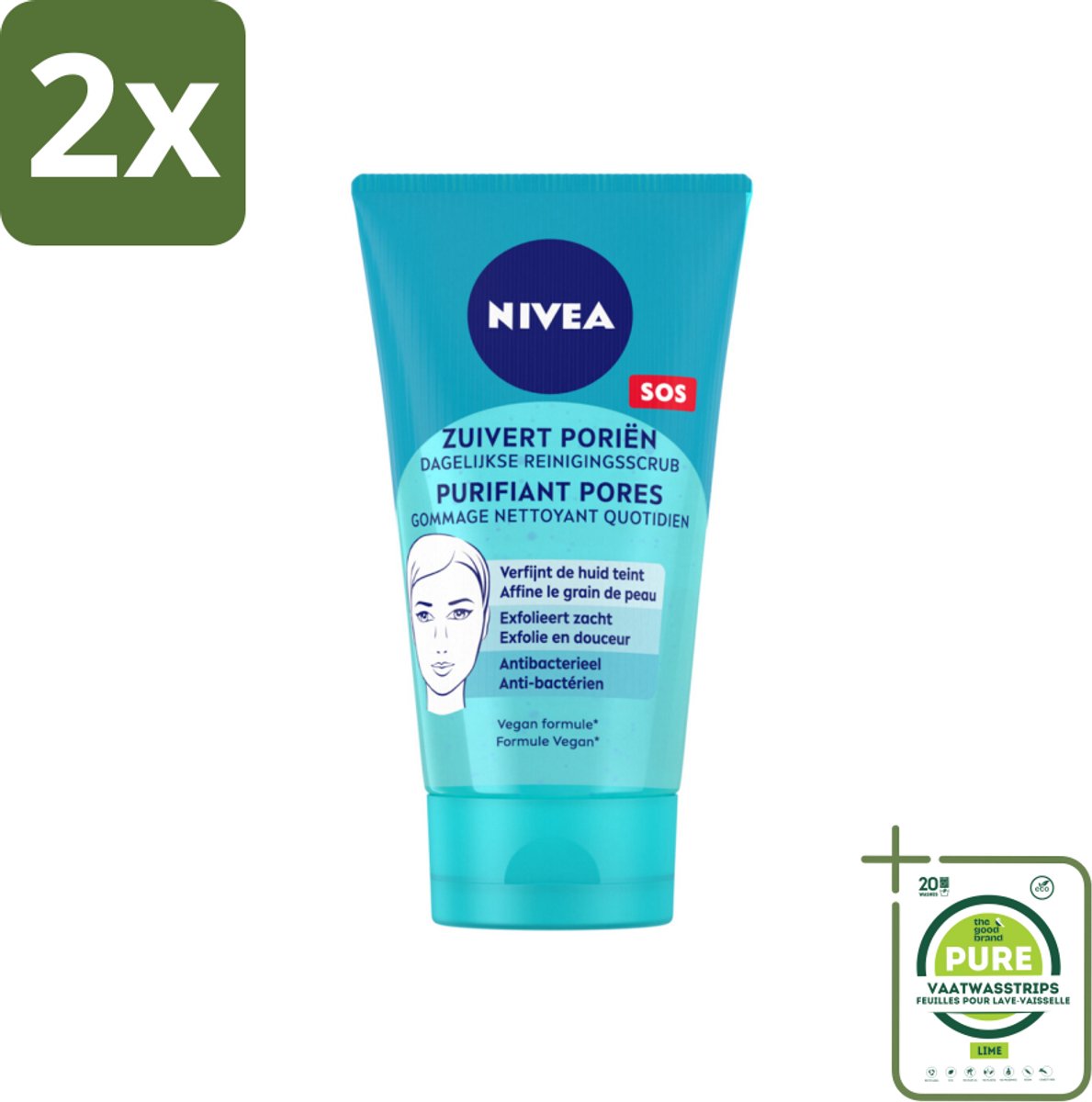 NIVEA - Reinigingsscrub - Essentials Dagelijkse Scrub - Voor onzuivere huid - Met Melkzuur & Magnolia-extract - 150 ml - Voordeelverpakking - 2 stuks - Gezichtsreiniger - Onzuivere huid