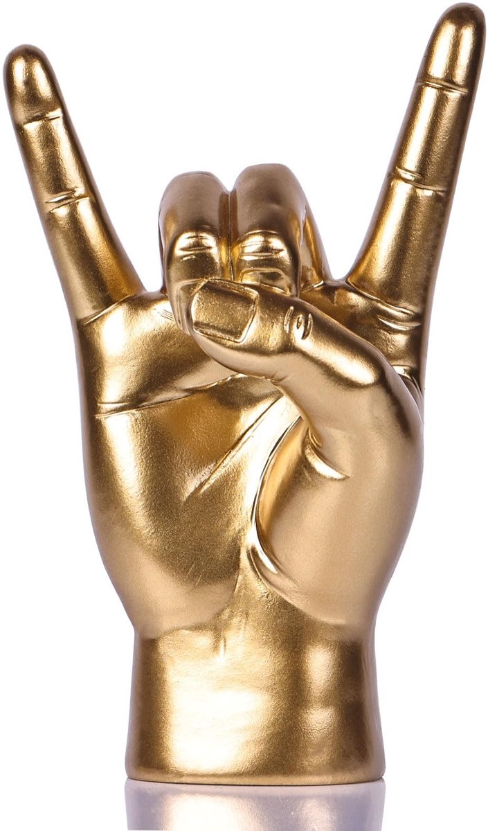 Omgoods - 7.7" Gouden Resin Rock On Handgebaar Beeld - Decoratieve Tafelstandbeeld voor Muziekliefhebbers