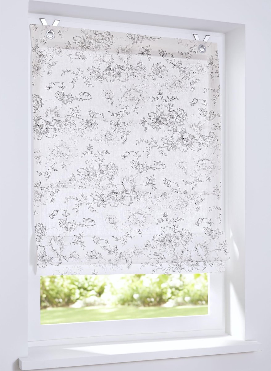 Omgoods - Joy Rolgordijn met Bloemenpatroon - Opaak met Haakjes 60 x 130 cm