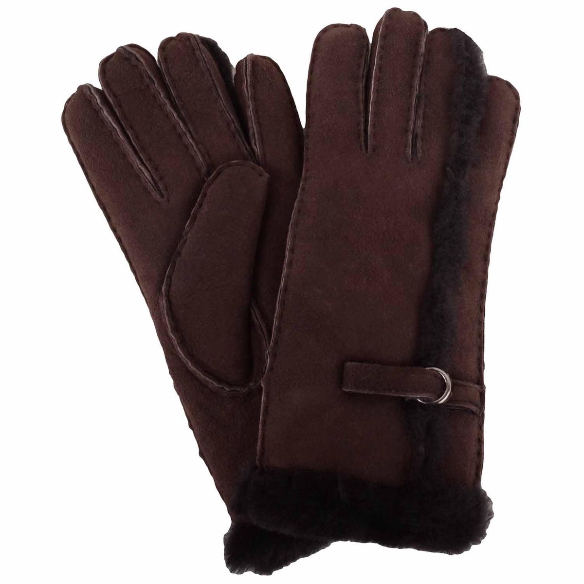 Omgoods - Dames Schapenleren Handschoenen met Wol en Gesp Detail - Koffie