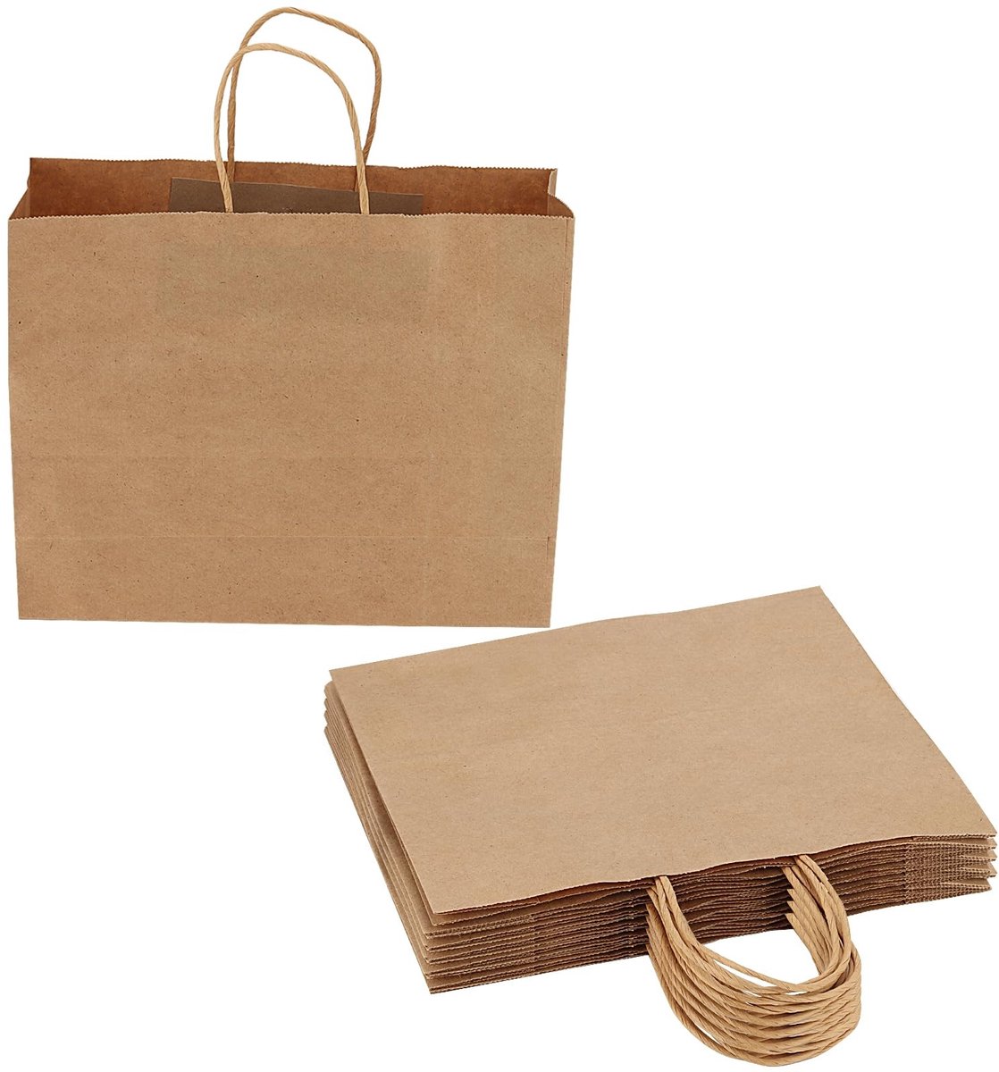 Omgoods - 25 Stuks Grote Bruine Papieren Tassen met Handvatten - 32 x 11 x 25 cm