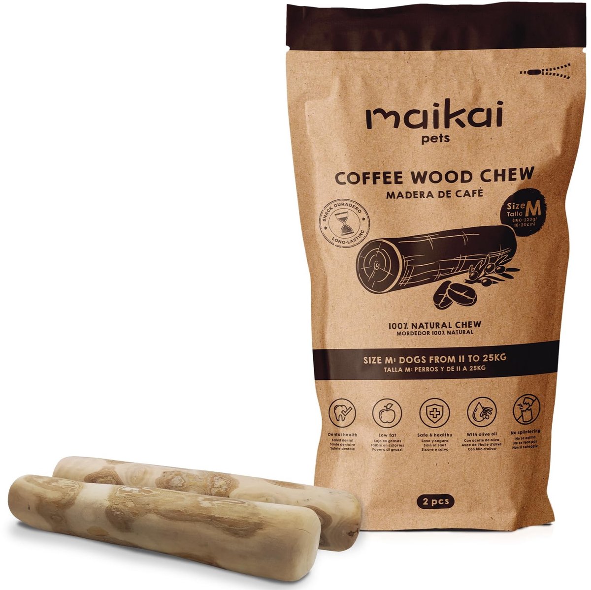 Omgoods - Natural Coffee Wood Dog Chew Bone - Duurzaam Puppy Speelgoed