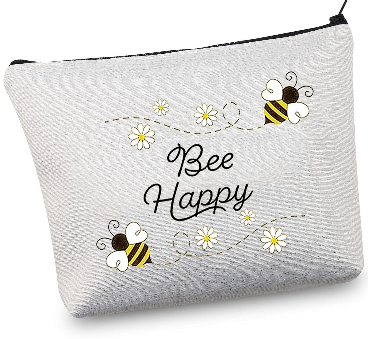 Omgoods - Bee Happy Make-up Tas met Rits - Perfecte Cadeau voor Bijenliefhebbers