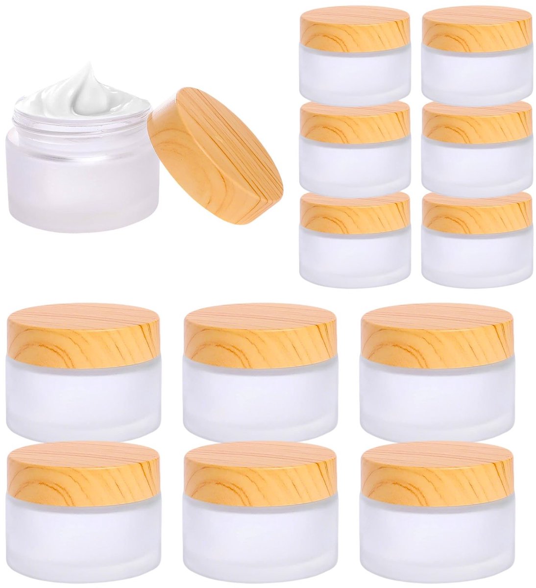 Omgoods - 20ml & 30ml Leeg Frosted Clear Glass Cosmetic Sample Containers - Met Houten Deksels