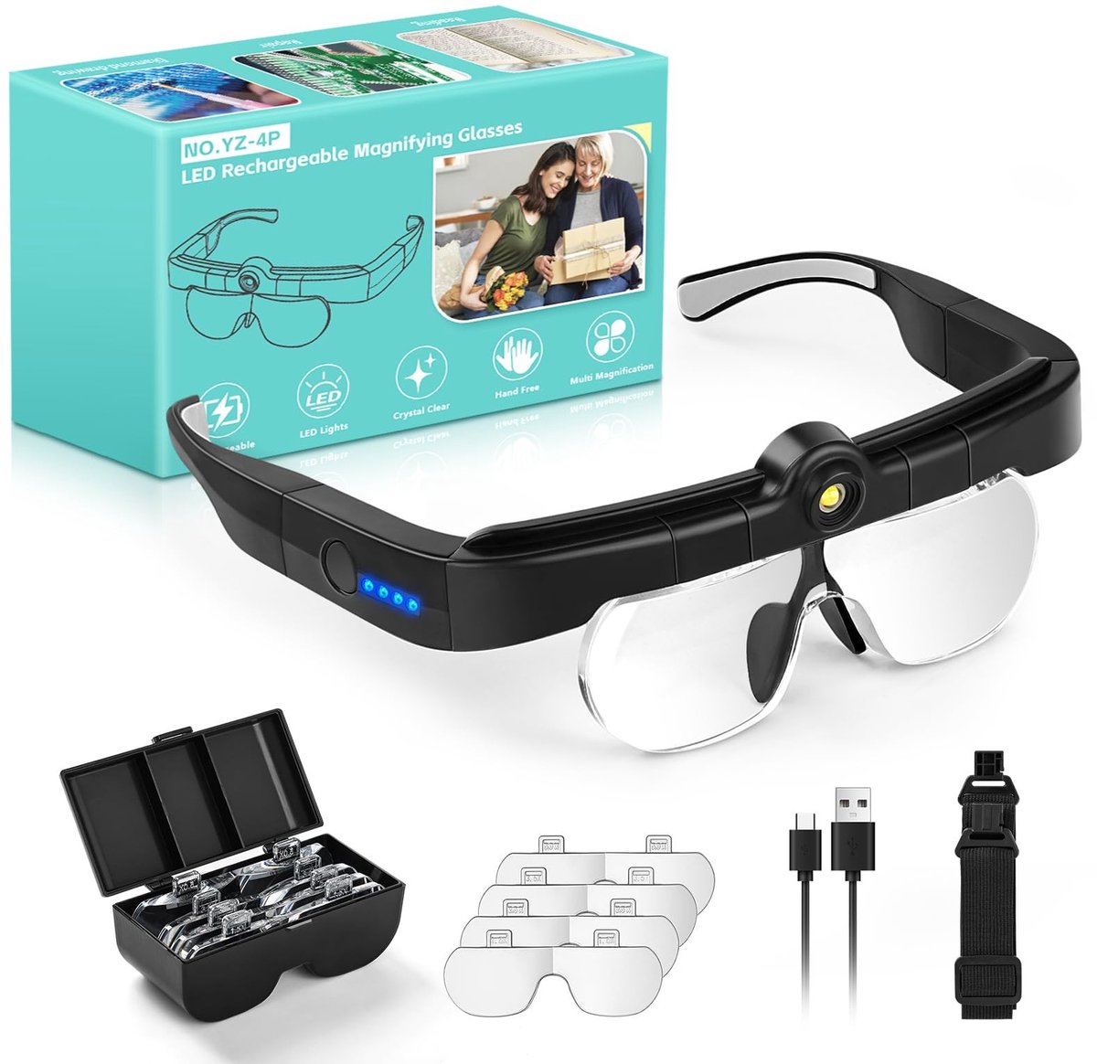 Omgoods - Handsfree Vergrootglazen met Licht - Verstelbare Lensen voor Lezen en Hobby's