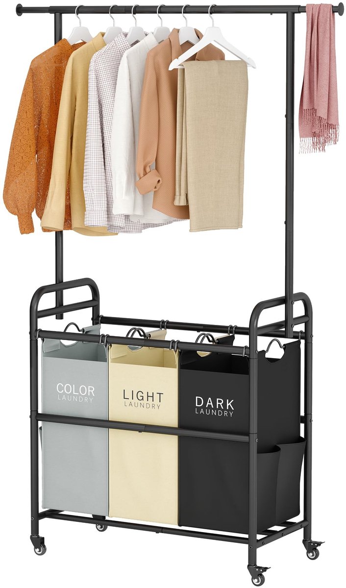 Omgoods - Wasmand Trolley met 3 Removable Vakken en Stabiele Wielen
