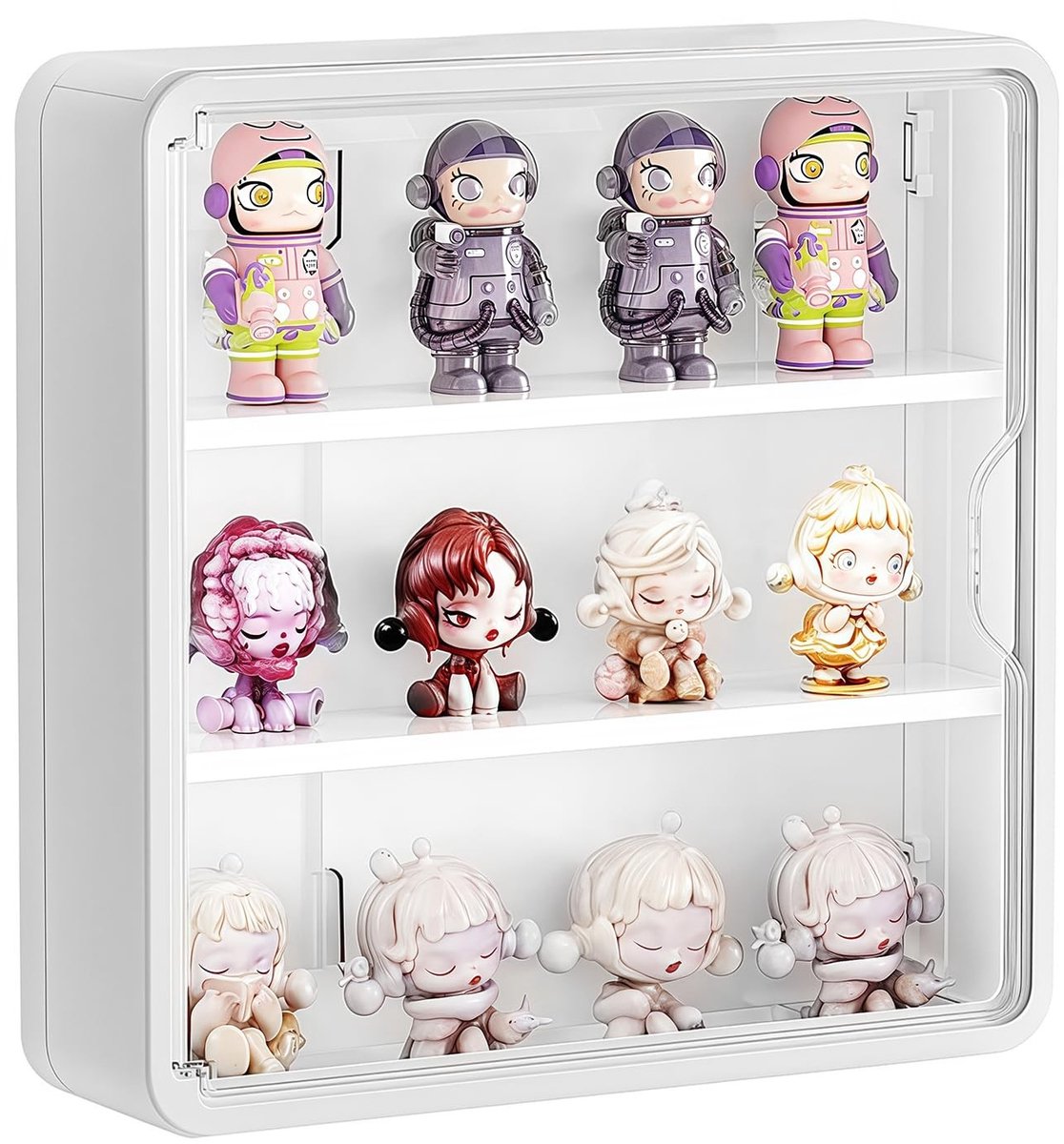 Omgoods - Wanddisplay Vitrine voor Verzameling met Magnetische Deur - 3 Niveaus, 30 x 8 x 30 cm